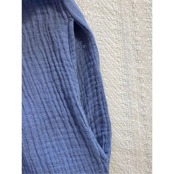 LOLA RIVER Womens LARGE Solid Pleated Button Front Swing Dress - BLUE - Picture 6 of 9